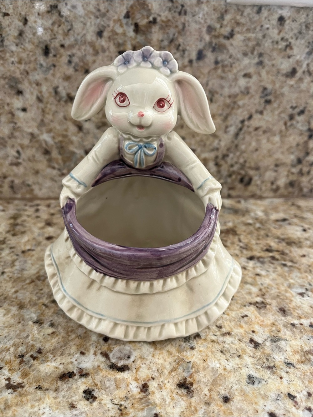 Lefton 1989 Ceramic Bunny Planter Figurine Red Sticker Vintage Easter